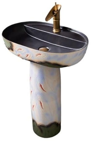 CAFIEDR Lavabo de Salle de Bain rétro, lavabo sur Colonne en céramique, lavabo sur Colonne pour Salle de Bain, lavabo sur Colonne extérieur sur Pied, lavabo sur Colonne Facile à (B)