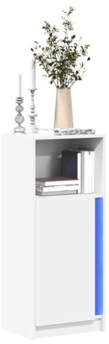 HaoChrymec Buffet LED Blanc avec éclairage RVB, Bois d'ingénierie, Meuble Salon Rangement, Buffet Salle à Manger, Meuble laqué Blanc, 42.5 x 34 x 85 cm