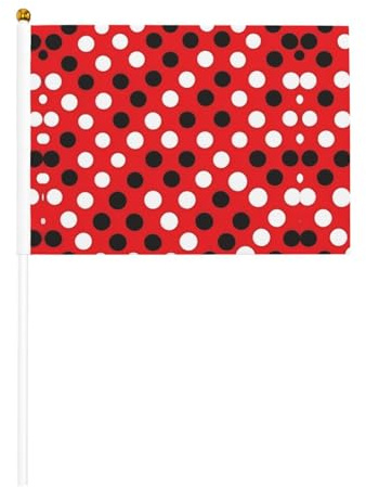 Handflagge, rot-weiß gepunktet, Polyester-Flaggen mit Kunststoffstange für Veranstaltungen und Dekoration