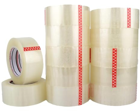 KROWN - Precinto de Embalaje Fuerte y Transparente, 48 mm x 100 m, Cinta Adhesiva Resistente (12 Rollos)