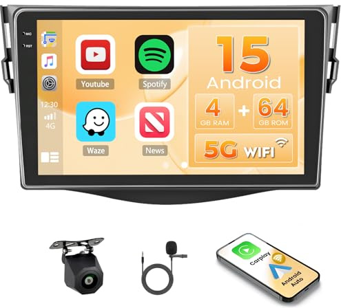 Hikity 4G+64G Android 15 Autoradio 9 pour Toyota RAV4 CarPlay | Wireless CarPlay. Android Auto. WiFi. FM/RDS. BT. Caméra + MIC