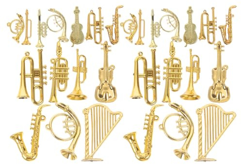 IMIKEYA 28 Stück Miniatur Musikinstrumente Gold Weihnachtsbaumschmuck Anhänger Kunststoff Instrumenten Weihnachtsbaum Hängedekoration für Partys, Urlaub, Zuhause