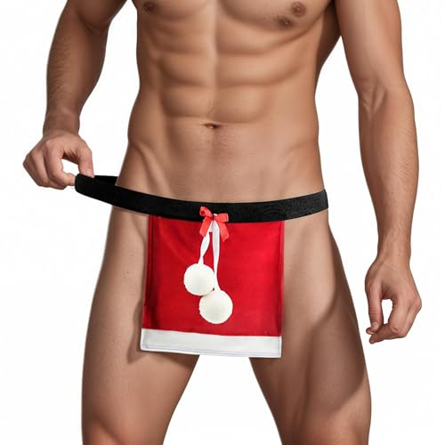TINAYAUE Mini-Jupe Culotte Homme Thème noël Homme String Mankini Sexy Elk Tissu Souple sous-Vêtements pour Chambre et Club