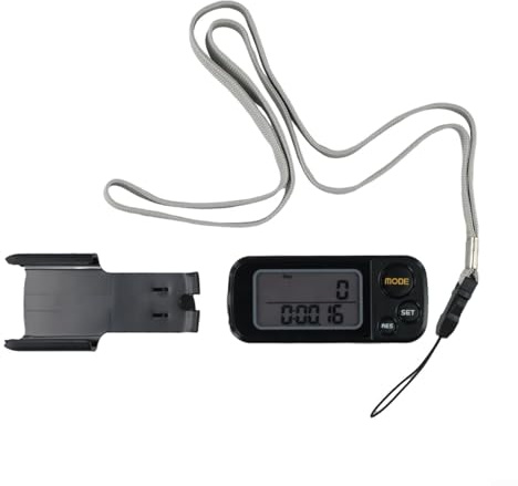 Gettimore Contapassi con clip e corda di corsia, contapassi a 6 cifre 0-999999, Kcal & Km distanza monitor, memoria 30 giorni, funzione orologio