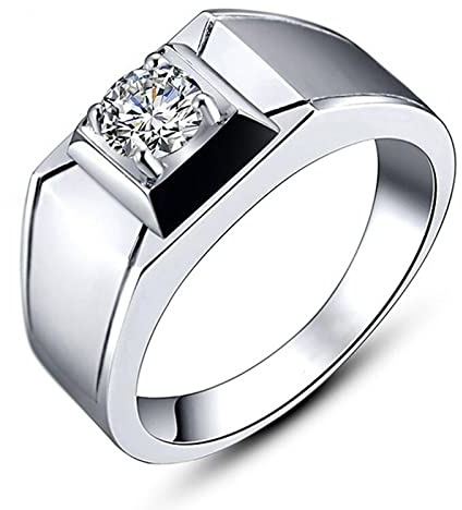 Ayoiow Herren Ring Weißgold 585 14K, Solitärring Moissanit Weissgold Ring, Herrenring 585