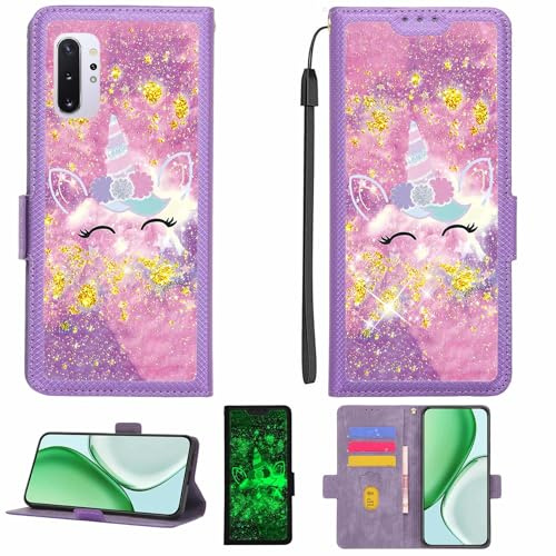 Kinetijy Coque Compatible pour Samsung Galaxy Note10 Coque Étui Housse Case Support [avec Film Protecteur HD d'une dureté de 9H] [Blocage RFID][Paillettes dorées + Brillantes] LPT-DJS