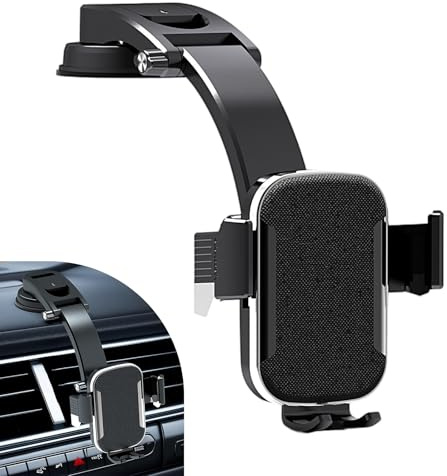 Yidcidu Car Phone Holder, ABS Anti-Slip & Anti-Shock Suction Cup Dashboard Phone Mount, 360 Degrees Flexible Adjustable Cell Bracket, Universal for Most Smartphones, Vehicles (Black #A)