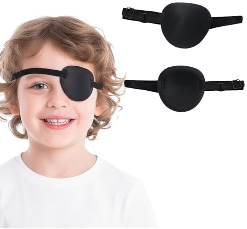 HUZNA 2 Stück Verstellbare Augenklappe, Medizinische Augenklappen für Erwachsene und Kinder, 3D Verstellbare Augenklappe Pirat Eye Patches,Augenmaske Elastische Eye Patch für Linke Oder Rechte Augen