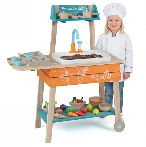 FANTASK Cucina da giardino in legno, per esterni, con pompa dell'acqua e griglia, cucina per bambini con lavello, cucina per bambini a partire dai 3 anni in su