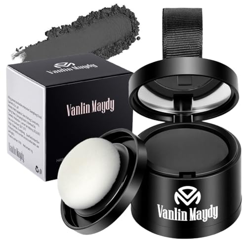 ALIIP Root Touch Up Powder 4 g, hårlinje concealer för grå rötter och förtunnande hår, svett- och vattentåligt, med spegel och puff, naturligt svart