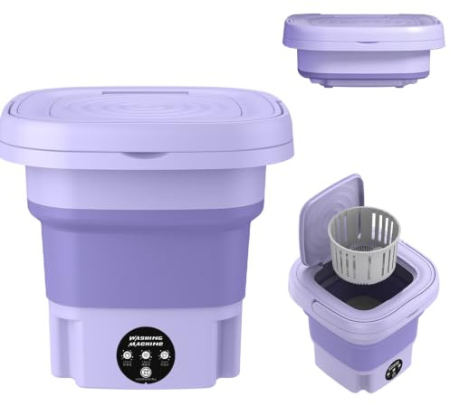 Portable Washing Machine,8L Collapsible Mini Washer,3 Cleaning Modes,Spin Basket,for Apartment Travel Camping Dorm,Universal Machine Cover, Non-Slip Rubber Protective Cover (Purple)