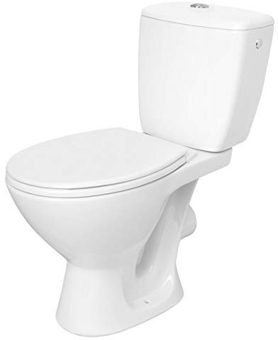 Keramik Stand- WC Toilette Komplett -Design- Set mit Spülkasten WC- Sitz aus Duroplast mit Absenkautomatik SoftClose-Funktion für waagerechten Abgang Wasseranschluss