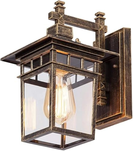HONY-LIGHT Außenlampe Retro Wasserdichter IP44 Außenwandleuchte Bronze Wandlampe Aluminiumguss und Glas E27 Wandleuchte Balkon Zaun Gartenlampe Eingangsbeleuchtung Wandbeleuchtung 22 * 18 * 29 cm