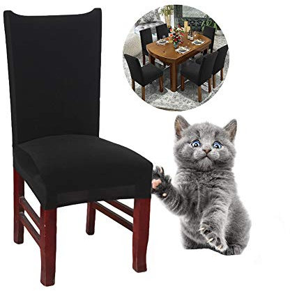 Junyito Stuhlhussen 4er 6er Elastische Set Stuhlhussen Universal Stretchhusse Stuhlbezug Stretch für Stuhl Esszimmer (C-Schwarz, 6 Stücke)