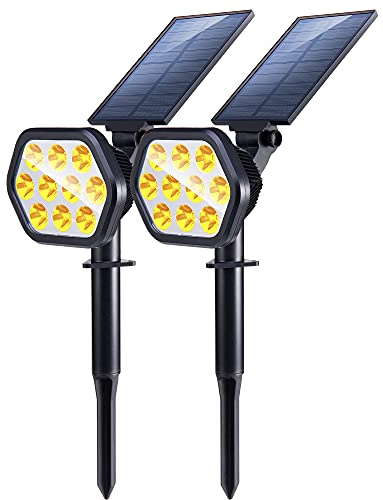 Nekteck Solar Lights Outdoor,10 LED Landscape Spotlights Powered Wall Lights 2-in-1 Wireless Adjustable Security Decoration Lighting for Yard Garden Walkway Porch Pool Driveway (2 Pack, Warm White)