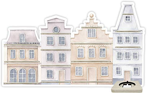 Farbklecks-Collection Musikboxregal Stadthaus Grau Beige, Wandregal für bis zu 60 Hörfiguren, Maße 80 x 48 x 6 cm, mit speziellem Ablagefach kompatibel mit Toniebox, handgefertigt in Deutschland