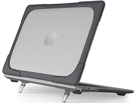 ProCase Fodral för MacBook Air 13 tum 2019 2018 (A1932), tungt tunt hårt skal dubbla lager fodral, skyddsfodral med fällbart stativ – svart