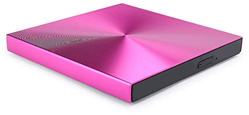 Unidad óptica Externa, USB 3.0 Unidad portátil de CD/DVD +/- RW Quemador de regrabadora de DVD/CD Delgado, Unidad de Disco DVD-RW para computadora portátil de Escritorio(Rosa)