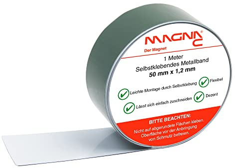 Magna-C® Metallband selbstklebend | weiß | Ideal für Tonies®-Figuren & -Regale | Untergrund für Magnete | flexibel und leicht zuschneidbar | 1m x 50mm x 1,2mm