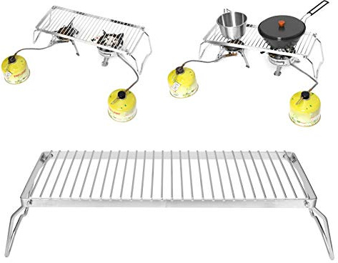 Kuuleyn Grille Cuisson Camping, Gril de Camping portatif, Grille de Cuisson de Barbecue portative d'acier Inoxydable de Gril de feu de Camp Pliant Extérieur BBQ Barbecue