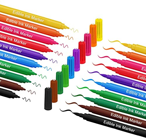 Fanika Edible Markers Food Coloring Pens 10 Colors, Double-sided Fine Tip Food Grade Pens and Edible Marker for Cookies Decorating Fondant, Cakes, Frosting, Easter Eggs
