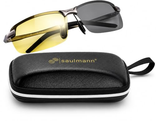 Saulmann® Smart Polarisierte und Photochromatische selbsttönende Sonnenbrille, UV-Schutz, für Auto Fahren, Sport und andere Outdoor Aktivitäten, Ultraleichtes Metal-Gestell – SM7877