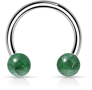 beyoutifulthings Hufeisen-Piercing Halb-Edelstein Universal-Piercing Brust Nippel Nase Septum Ohr Daith Helix Cartilage Silber Grün 1,2-mm 10-mm