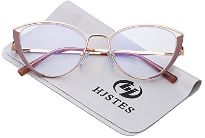 HJSTES Blue Light Blocking Glasses Women Trendy Cat Eye Metal Frame Computer Reading Eyewear(Rose Gold)
