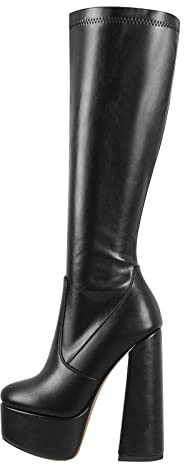 Only maker Damen Stretch Stiefel Plateau Blockabsatz Boots Reißverschluss