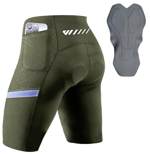 Lo.gas Radlerhose Herren gepolstert, Radhose für Männer Gel gepolstert mit Taschen, Road Shorts atmungsaktiv Quick-Dry,Grün,XL