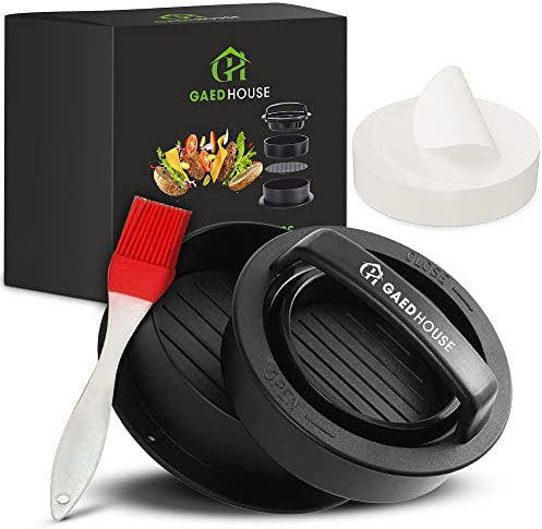 GaedHouse 3-in-1 Burger Press – Amazing Stuffed Burger Maker Set – Non-Stick – with 100 Pieces Waxed Burger Paper – Perfect Meat Patties and Sliders