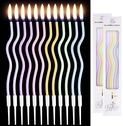 12 candele di compleanno, candele di torta a spirale, candele multicolore cupcake, utilizzate per decorare i colori di compleanno, matrimonio e festa
