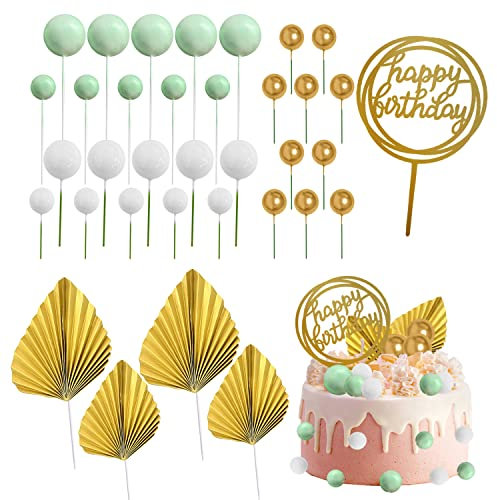 35 Pcs Cake Fan Inserts, DIY New Year Cake, Birthday Cake Inserts, Leaf Fan Inserts, Cake Decorations, Palm Leaf Cake Inserts, Cake Toppers