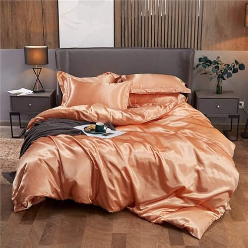 WFBZ Satin Seidig Bettwäsche 135x200 Glatt Luxus Seide Glanzsatin Bettwäsche Set Sommer Bettwäsche Sets 1 Bettbezüge mit Reißverschlüsse und Kissenbezug 50x75 cm (A10,135x200 cm)