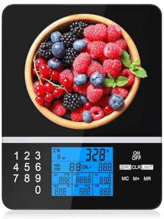 Bilancia Dieta Da Cucina, Bilancia Digitale Di Nutrizione Alimentare Da 5 Kg/11 Lb Al Massimo Con Display Di Informazioni Nutrizionali, Calcolatrice Grammi Preciso Vetro Temperato, Bilancia Digit