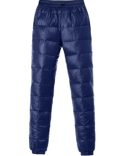 HOTIAN Damdunbyxor ultralätta vintervarma dunbyxor, joggingbyxor, vindtäta vinterbyxor, vattenavvisande skidbyxor, termobyxor, marinblå, XL