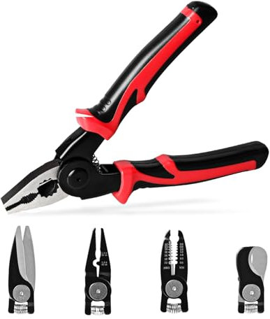 YOSIGHT Set di pinze multifunzione 5 in 1 con 5 testine intercambiabili – Pinza spelafili, pinza crimpatrice, tagliacavi, forbici elettricisti, pinze lineari – Set di pinze da 8 pollici con valigetta