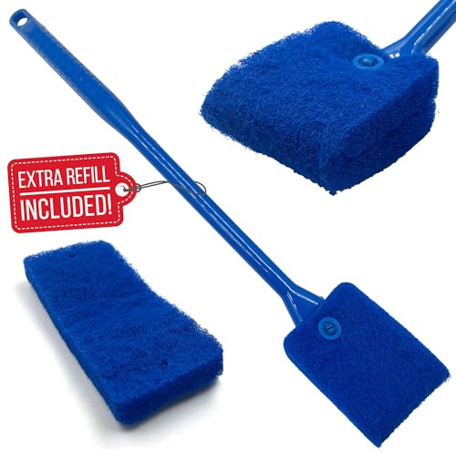 Fish Tank Cleaning Sponge, Reusable Double Sided Fish Tank Cleaner Plant Algae Scraper Long Handle Aquarium Glass Cleaner (40 cm) Free Sponge Refill Included!