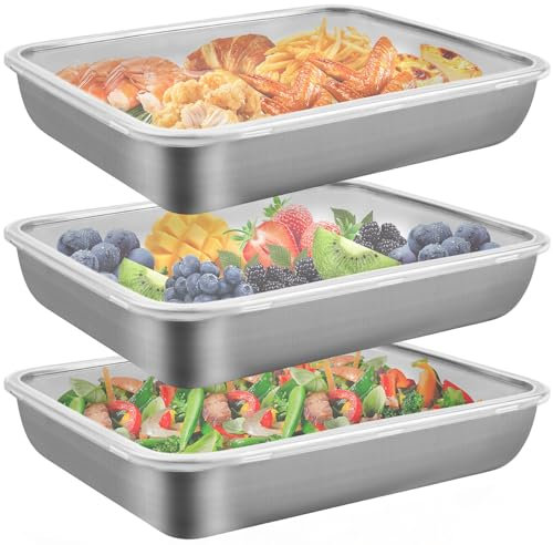 PBUSPU Contenitori salvafreschezza in acciaio inox, 3 Pezzi Contenitori Ermetici per Alimenti Impilabili con Coperchio Ermetico Adatto al Forno Frigorifero Della Cucina
