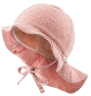 Sterntaler Sonnenhut Punkte - Mädchen Sommerhut aus Musselin - UV-Schutz 30 Sonnenhut - mit Nackenschutz - zum Binden - Futter aus Batist - Baby und Kinder Kopfbedeckung - mattrosa,Größe 51