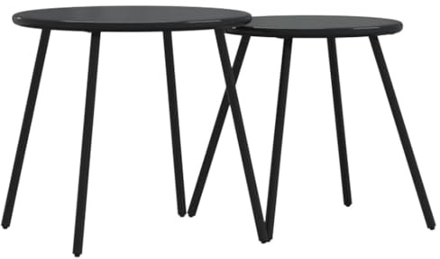 vidaXL Garten-Couchtisch 2 STK. Rund Schwarz Pulverbeschichteter Stahl