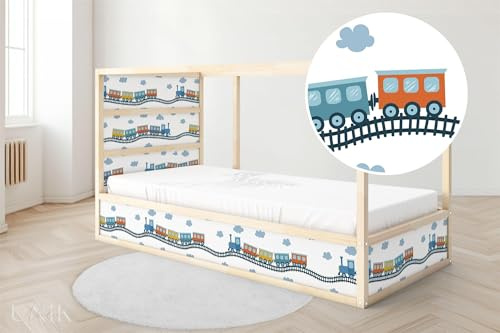 Unik Nordic Aufkleber für IKEA KURA Hochbett, Züge 2-Sticker-Set Oben, Bettaufkleber, Sticker für Kinderbett, Möbelfolie fürs Kinderzimmer, Bettfolie für Kinder, Set 2 Teilig