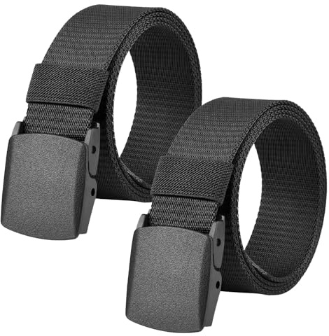 Teuena 2 Pezzi Cinture Nylon 150cm, Cintura Regolabile da lavoro con plastica Fibbia, Tessuto Cintura Militare, Cintura Tattica in Tela Uomo per Rapido Passaggio Attraverso la Sicurezza Aeroportuale