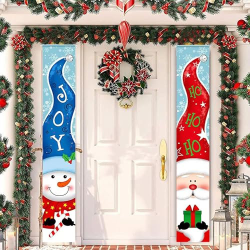 BASAMOU 2 Piezas Adorno Navideño para Puerta, Banner de Bienvenida, Banderas Colgantes GNOME, Decoración Porche Delantero