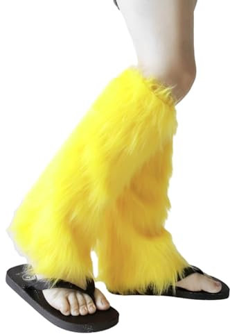 HINAYOSAN Beinwärmer aus Kunstpelz, warm, weich, gemütlich, flauschig, für Damen, Party, Kostüme, Stiefelstulpen, gelb, A
