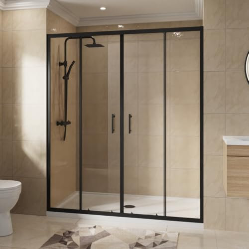 NRG 1700 x 1900mm Bathroom Shower Enclosures Double Sliding Shower Door 6mm Safety Glass Black Framed
