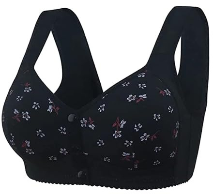 PrinStory Bras for Women Front Fastening Bras for Women Wireless Snap Closing Ladies Bras Comfort Women's Bras for The Elderly (Black Daisy, 38C)