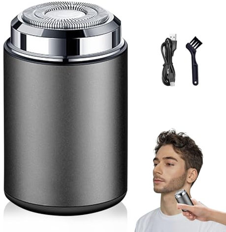 Elektrischer Herrenrasierer 2024 – Tragbarer Mini Rasierer, 2-in-1 Kabelloser Rotationsrasierer, Wasserdicht, Nass- und Trockenrasierer für Gesicht und Glatze (Grau)