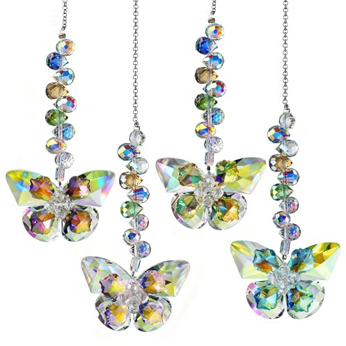 HDCRYSTALGIFTS 4pcs Crystal Butterfly Suncatchers for Window Hanging Ornaments, Rainbow Maker Sun Catchers Indoor Outdoor Patio Garden Decor Gifts