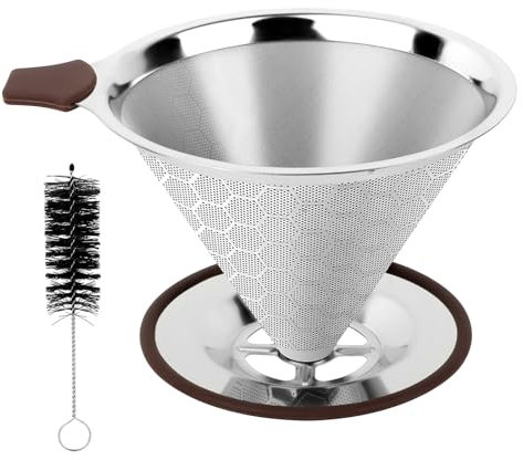 Filtro de Café TOSAVGA, Acero Inoxidable, Reutilizable, Sin Papel, 3-4 Tazas, Incluye Cepillos de Limpieza